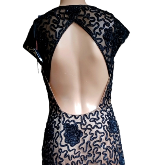 Sue Wong Beaded Black Dress Crochet Flowers 4 - Picture 3 of 12